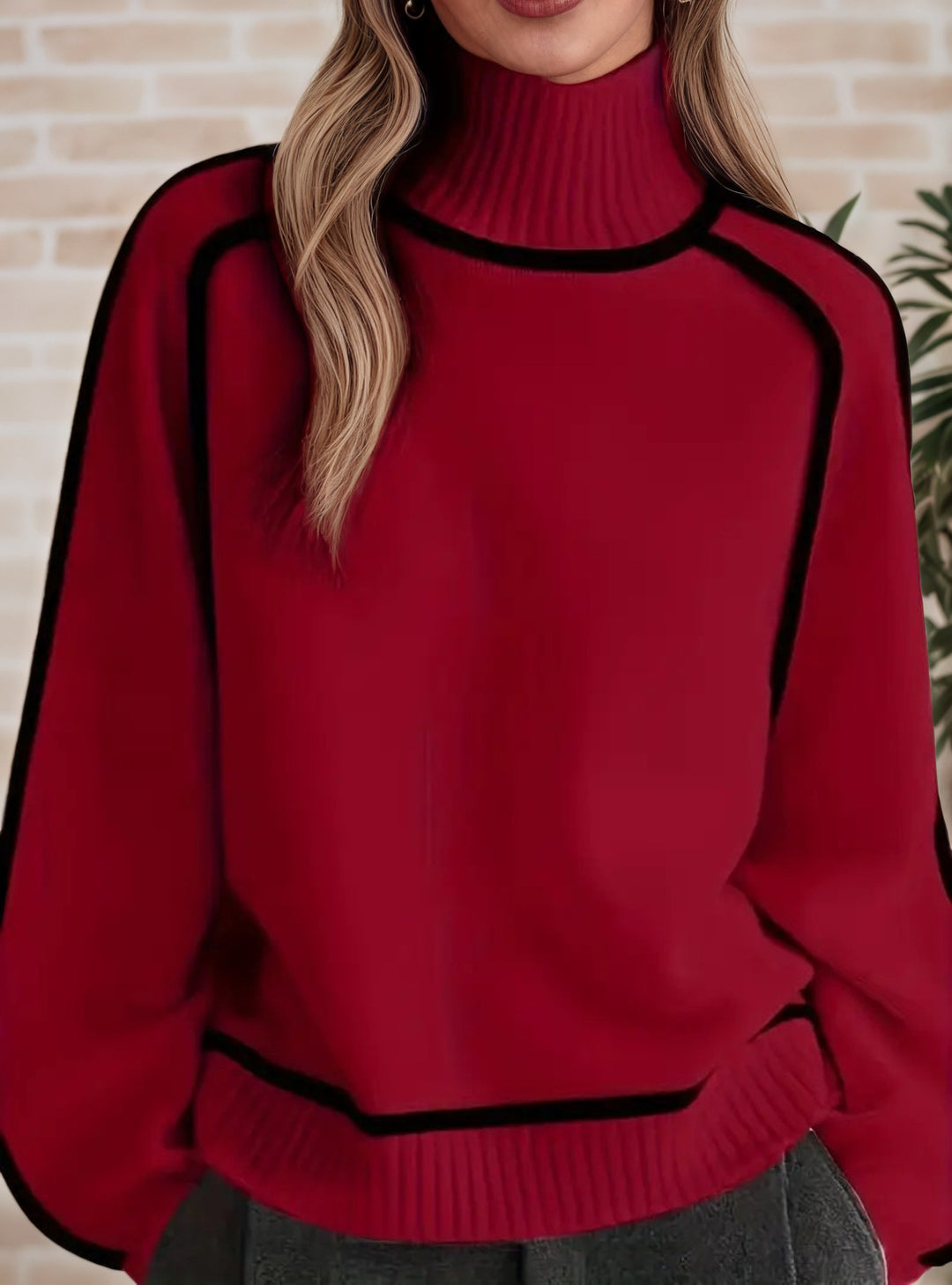 Women's sweater with high collar and modern structured details Lune London
