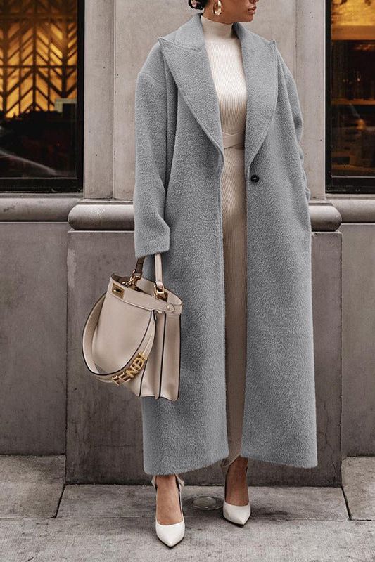 Amarae | Women's Plush Coat - Elegant Long Lapel Coat