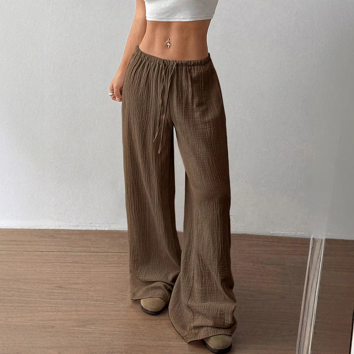 Women Lightweight Linen Look Pants with Wide Leg, Elastic Waistband and Drawstring Amarae