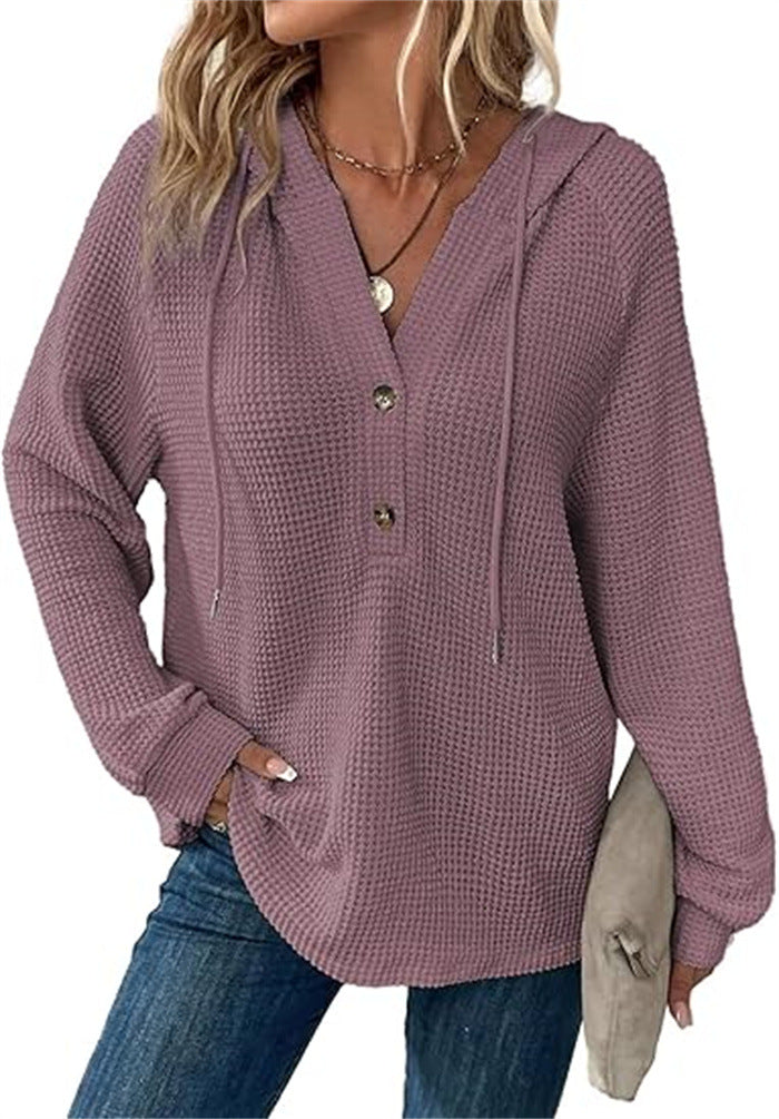 Ladies hooded sweatshirt in waffle texture Amarae