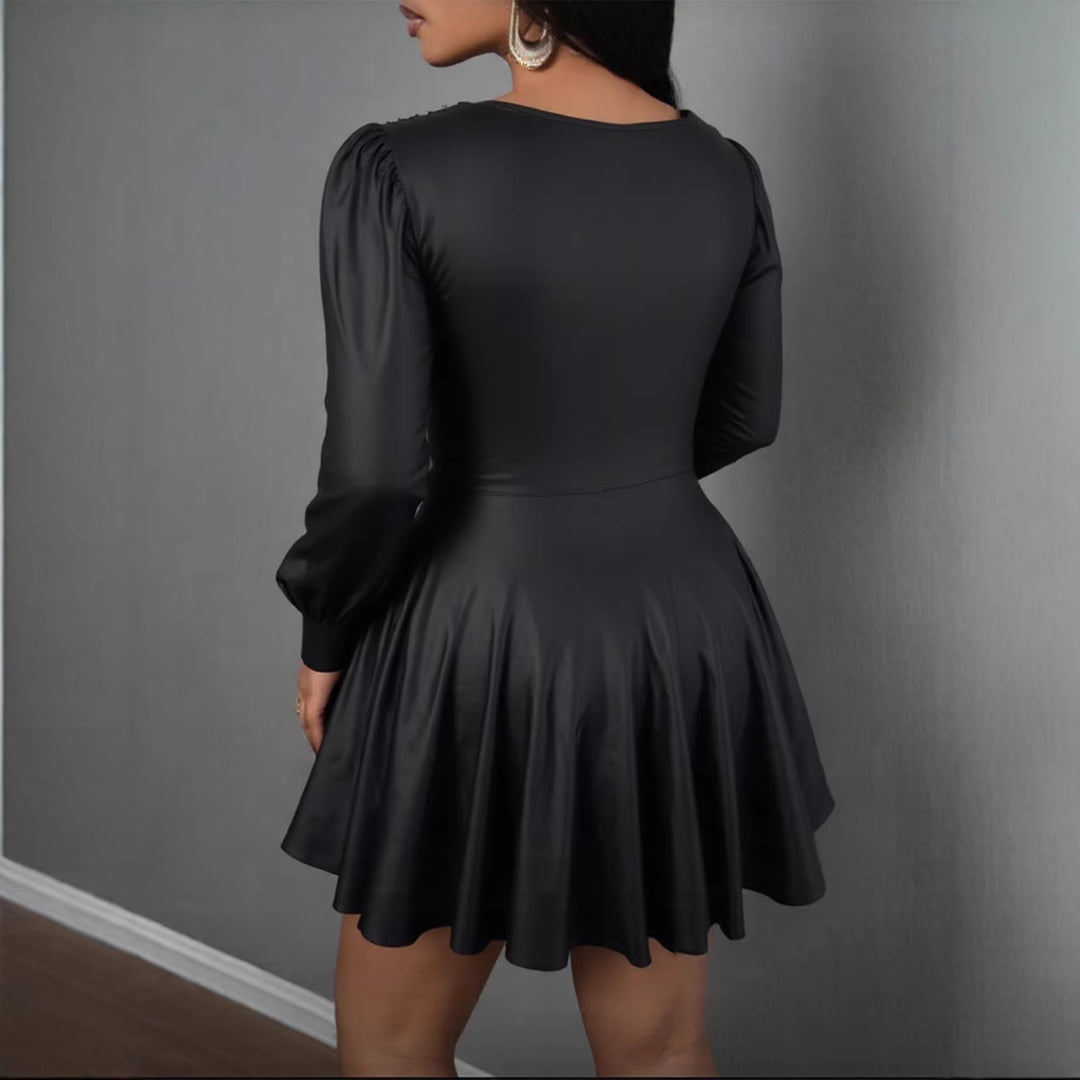 Women's elegant mini dress with deep V-neck and voluminous puff sleeves Lune London