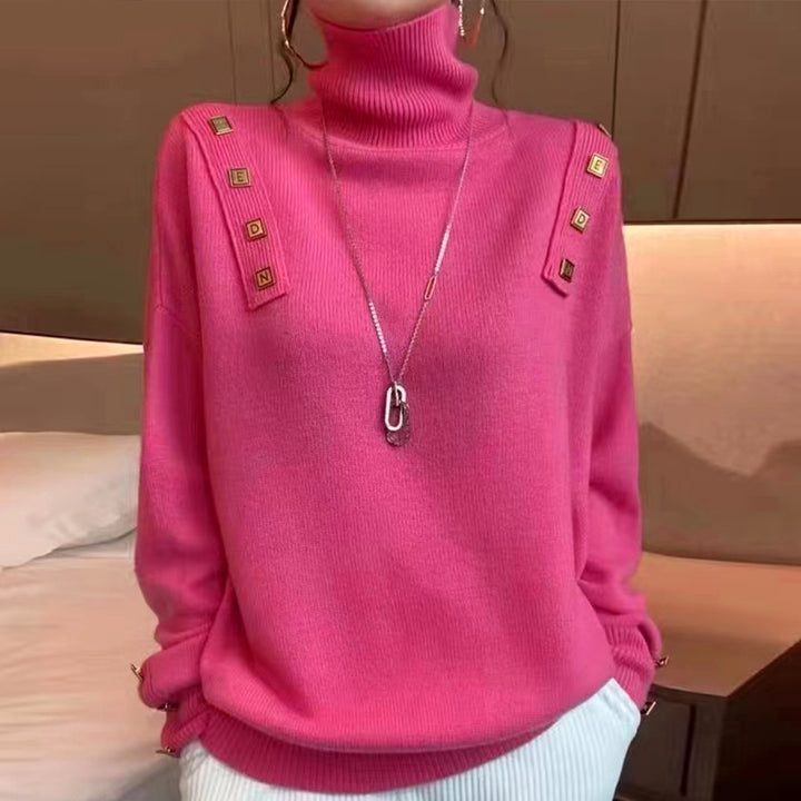 Pull à col roulé pour femmes avec détails de boutons décoratifs Chic & Stil