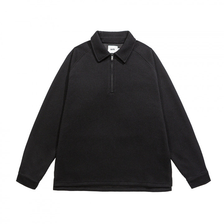 Men's Waffle Knit Half-Zip Pullover with Polo Collar Amarae