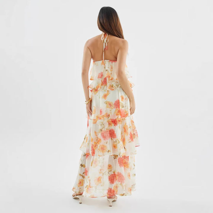 Women's maxi dress with swinging ruffles and modern dots Lune London