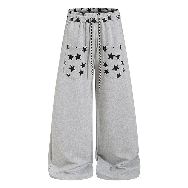 Women's extra wide palazzo sweatpants with comfort waistband, drawstring and star appliqué Amarae