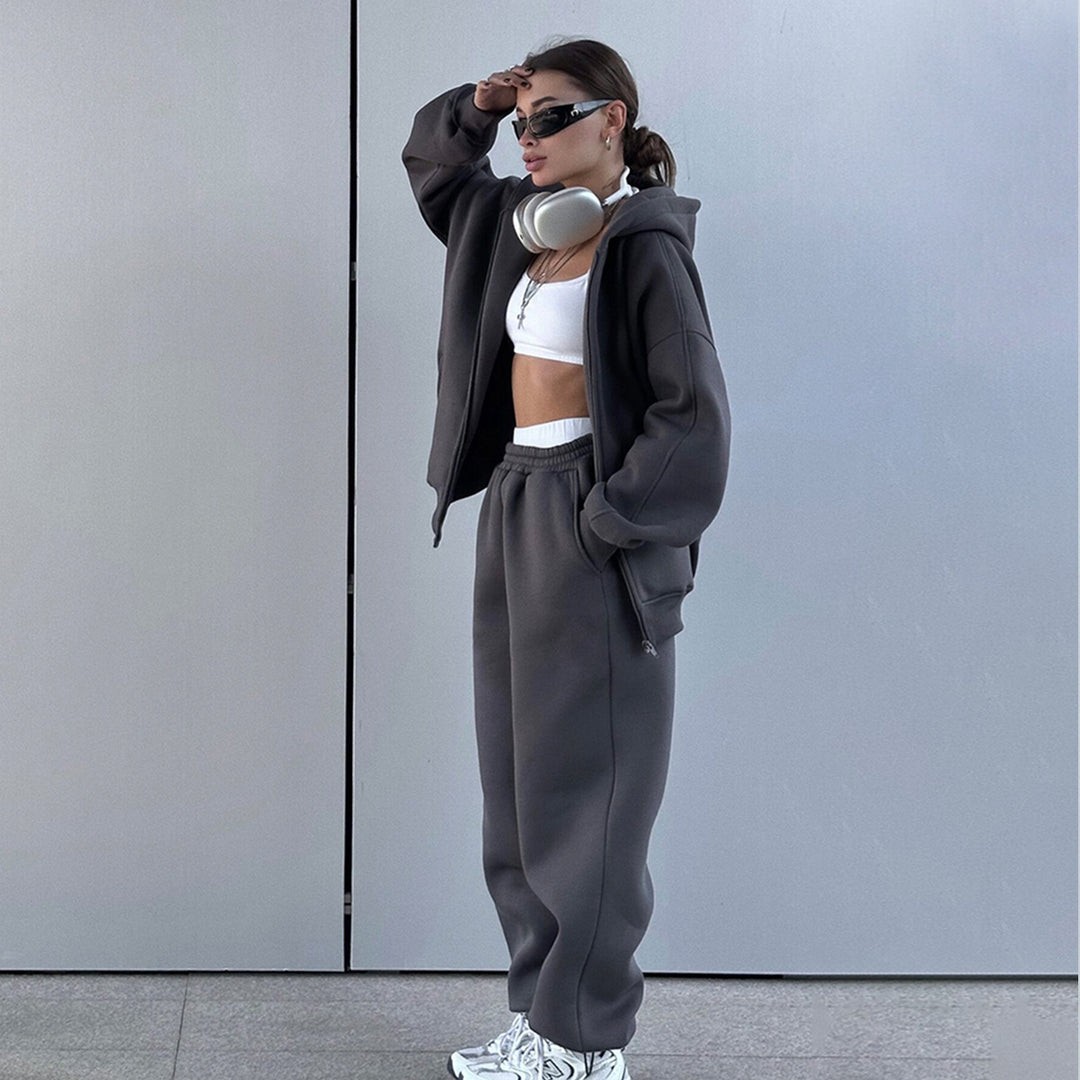 Women Comfortable Leisure Set with Hood and Elastic Waist Lune London
