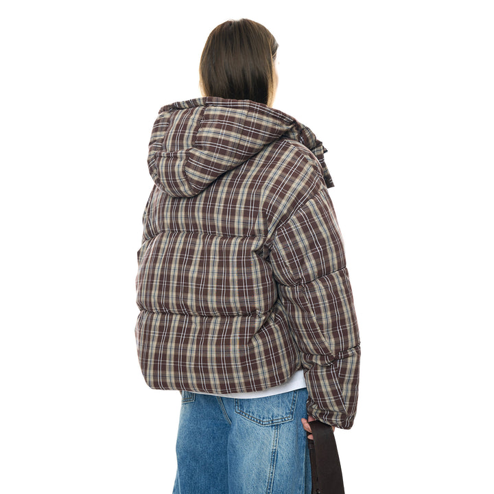 Women Short Checkered Quilted Jacket with Hoodie Amarae