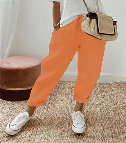 Women's linen jogger pants with drawstring, loose tapered fit and rolled hems Amarae