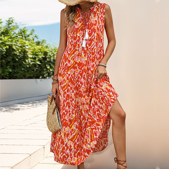 Bohemian Women Layered Maxi Dress with Decorative Fringe Lune London