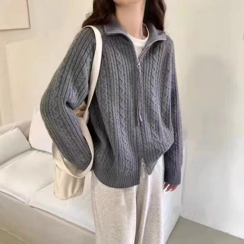 Veste en tricot épaisse pour femme avec fermeture éclair haute et motif texturé Chic & Stil
