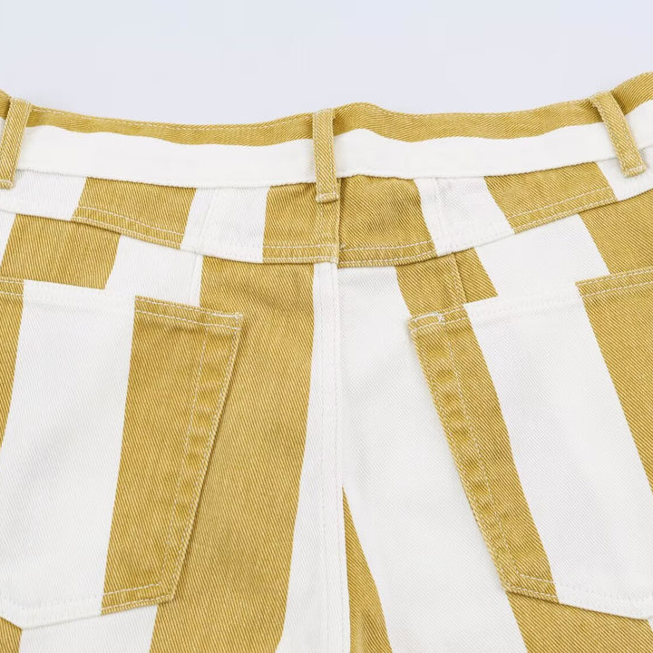 Ladies Striped High Waist Five-Pocket Trousers with Straight Leg Amarae
