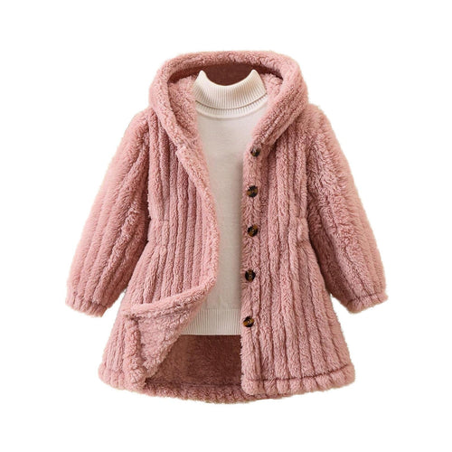Ladies Cozy Teddy Jacket with Hood and Button Closure Amarae
