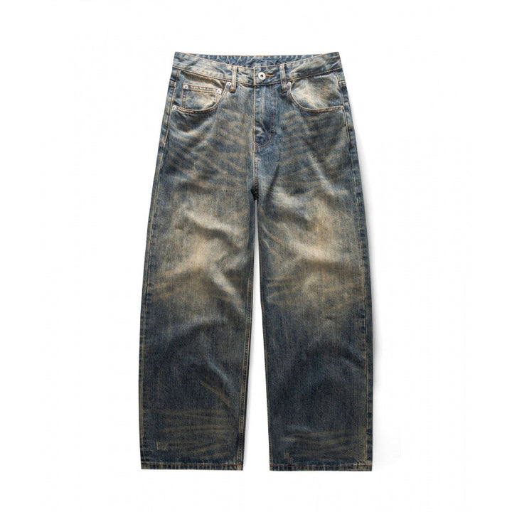 Men's Loose Straight Vintage Denim Jeans with Used Wash Amarae