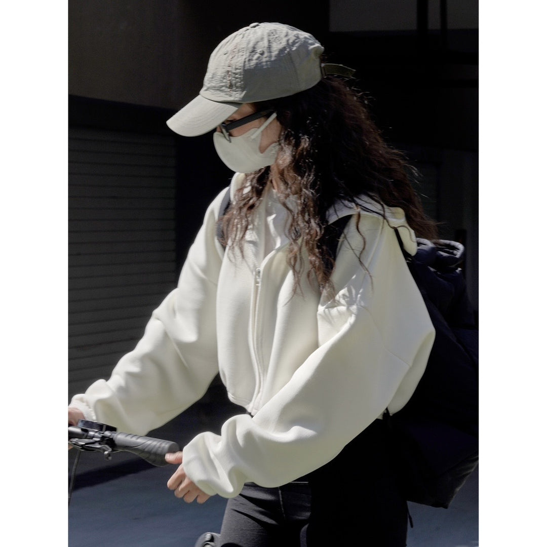 Women short jacket with hood, concealed zipper and elastic hem Amarae