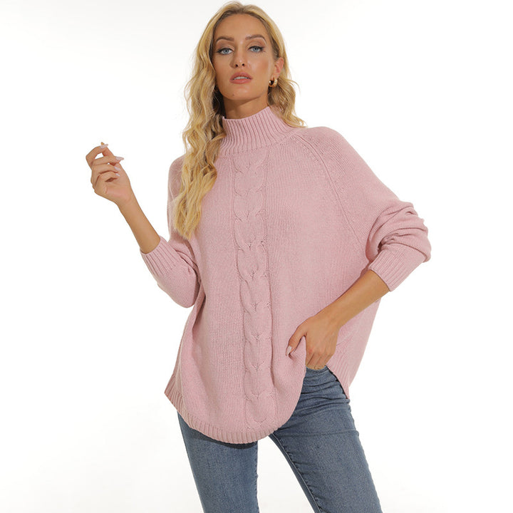 Chunky knit sweater for women with high collar and modern 3D pattern Lune London