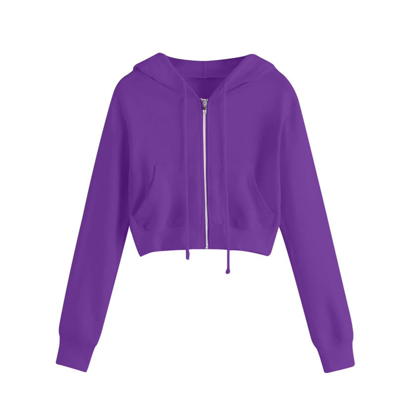 Women's cropped hoodie jacket with practical kangaroo pockets and smooth zipper Chic & Stil