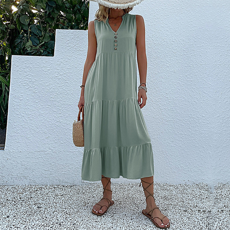 Lune London Women's Sleeveless Maxi Dress with Ruffle Detail