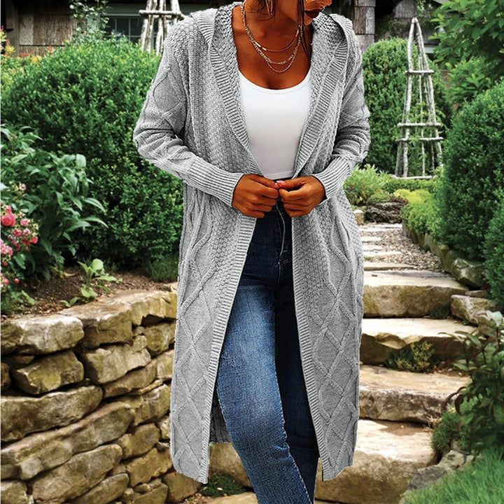 Knitted coat for women with braided crocheted design and open cut Amarae