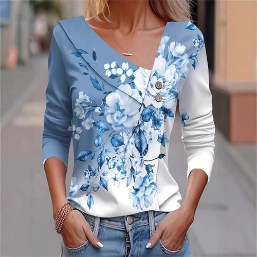 Ladies' blouse with floral appliqué and modern button details Amarae