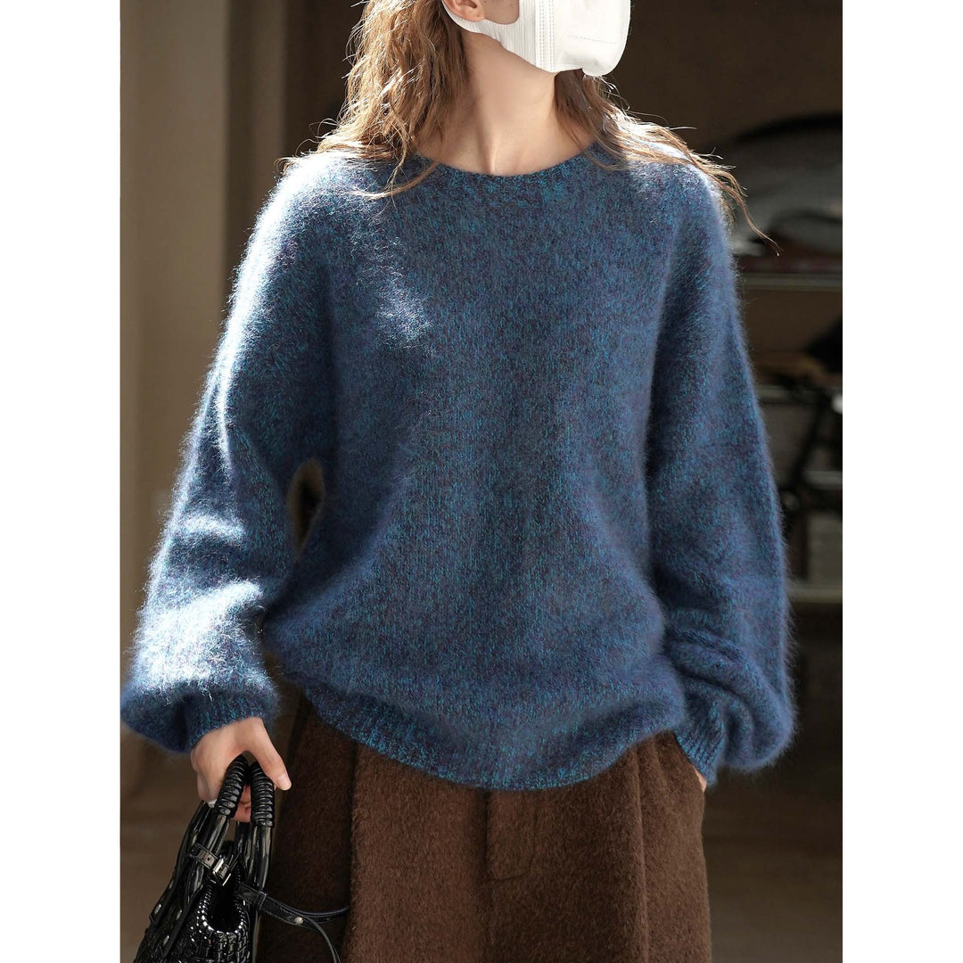 Women Fluffy Oversize Mohair-Optics Sweater with Ribbed Cuffs Amarae