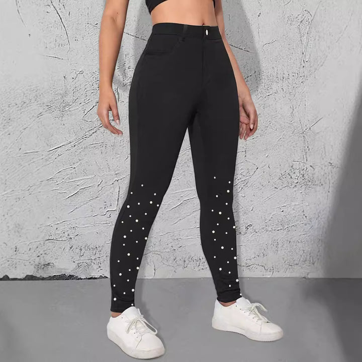 Women's High-Waist Stretch-Jeggings in Denim Look with Pearl Scatter Amarae