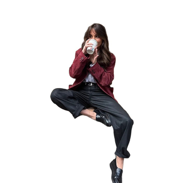 Women's suede blazer with a casual cropped fit and shirt collar Amarae