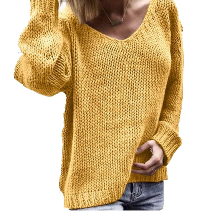 V-neck oversized sweater for women with a loose fit and textured fabric Lune London