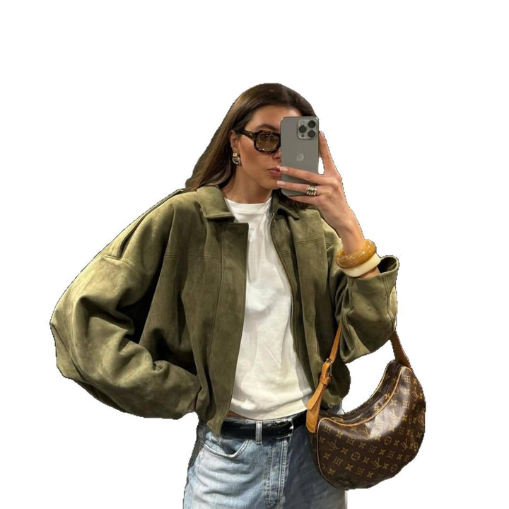 Ladies oversized synthetic leather garment with modern cut and trendy cord Amarae
