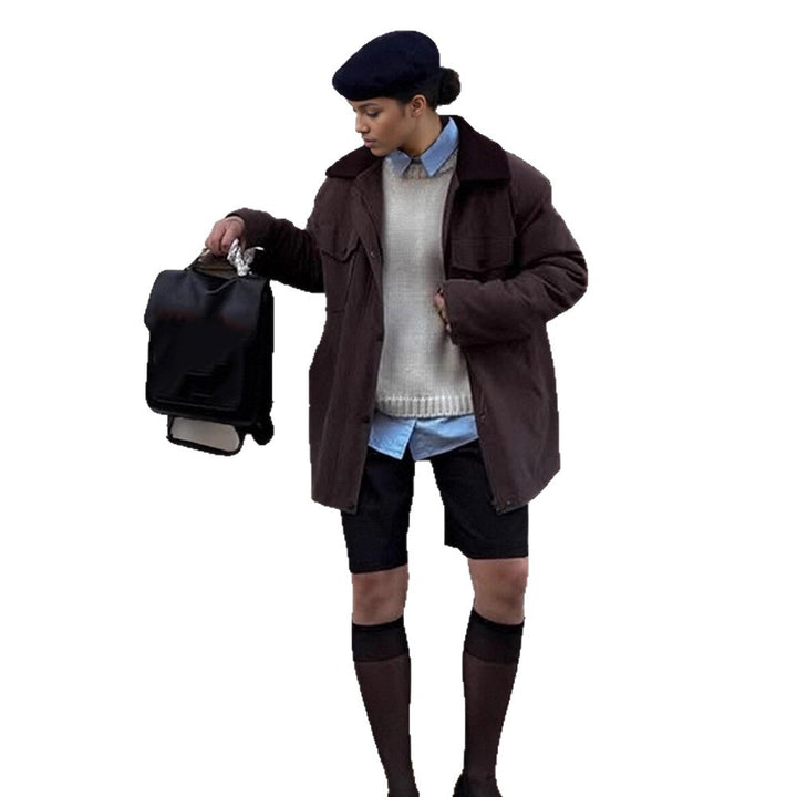 Women's Boxy Utility Short Coat with Contrast Collar and Patch Pockets Amarae