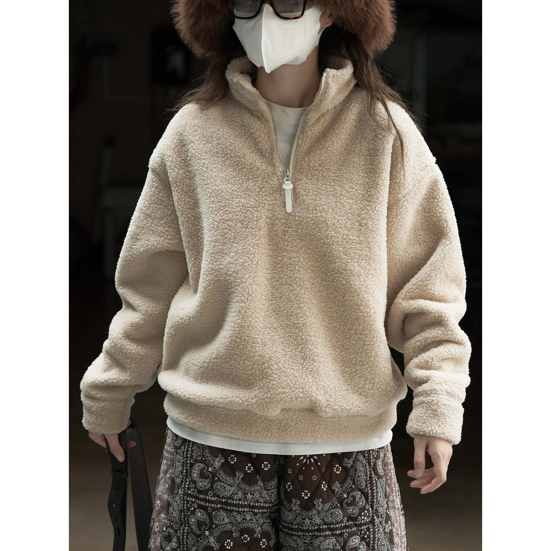 Women's Cozy Sherpa Half-Zip Pullover with Stand-Up Collar Amarae