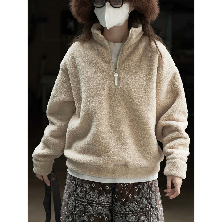 Women's Cozy Sherpa Half-Zip Pullover with Stand-Up Collar Amarae