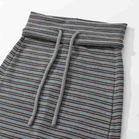 Women's Striped Midi Skirt made of Stretch Jersey with High Waistband and Drawstring Amarae