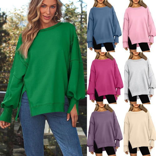 Oversized casual sweatshirt for women with wide collar and side openings Amarae