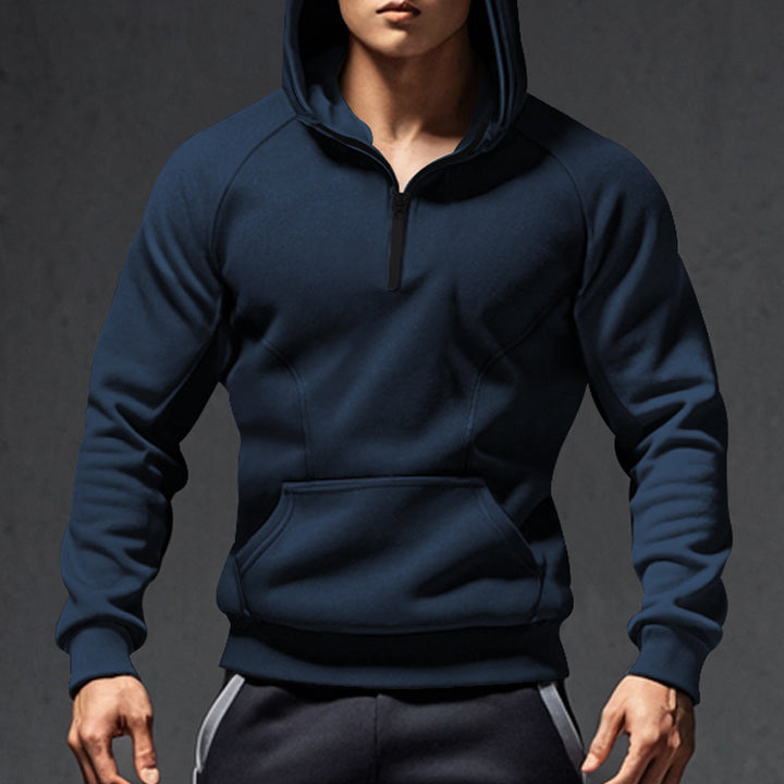 Men's sporty hoodie with half zip and kangaroo pouch Lune London