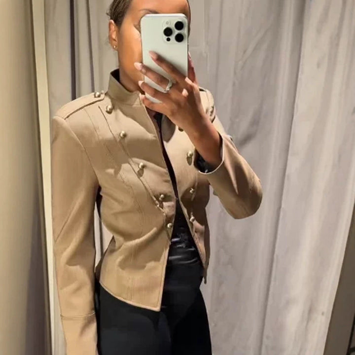 Ladies short blazer in military style with double-breasted decorative buttons Amarae