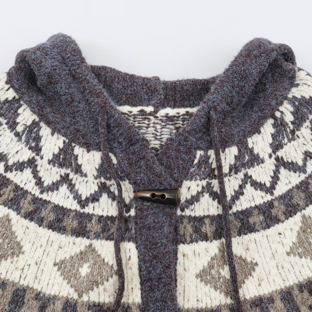 Ladies hooded cardigan in Norwegian style with toggle closures Amarae