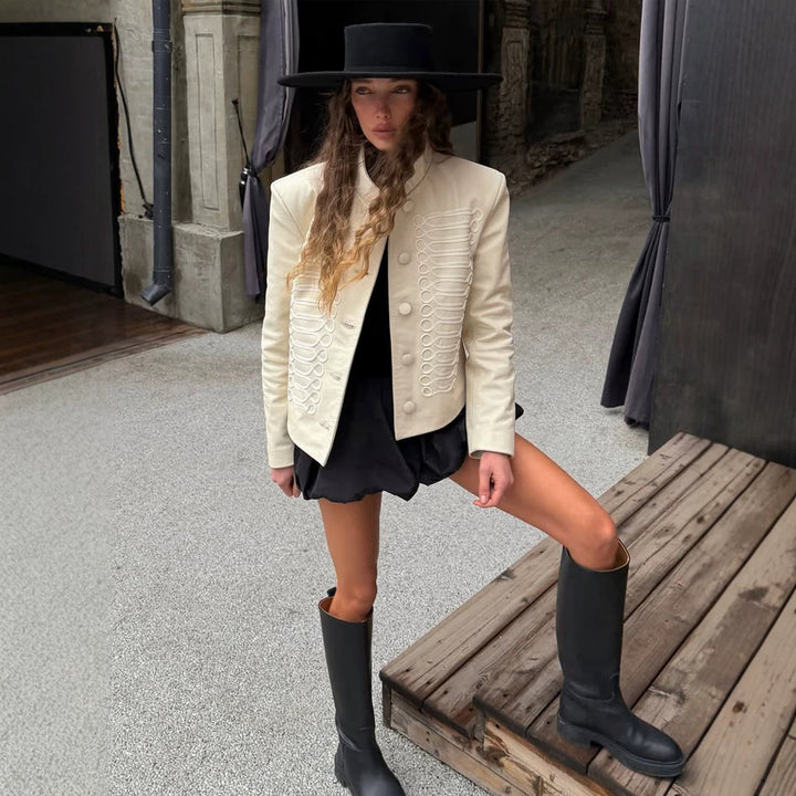 Women's short jacket in military style with decorative cord embellishment and stand-up collar Amarae