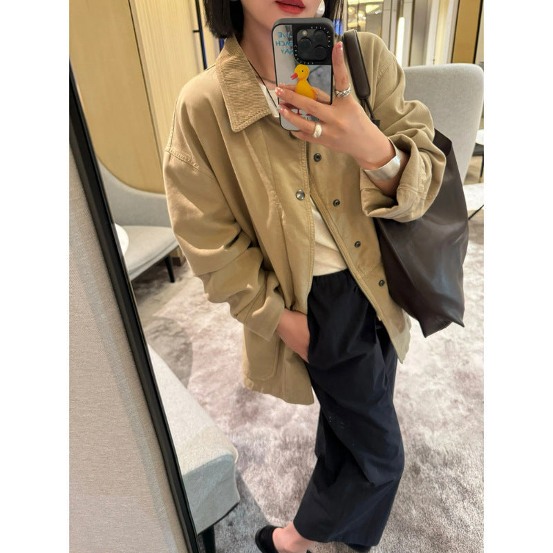 Casual transitional jacket for women with quality velvet collar and practical pockets Lune London