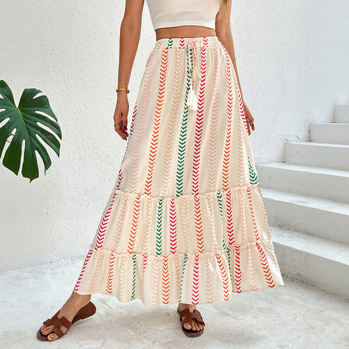 Amarae women's boho maxi skirt with adjustable waist drawstring
