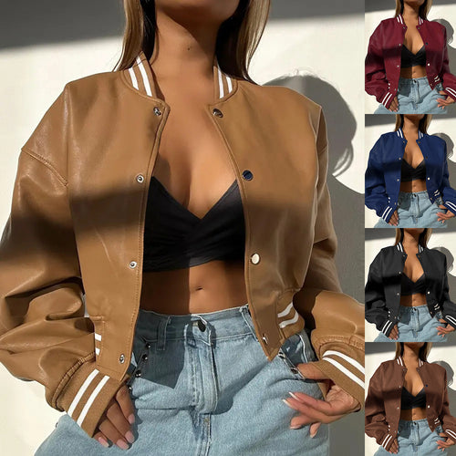 Sporty college jacket for women with a modern design featuring contrasting stripes Amarae
