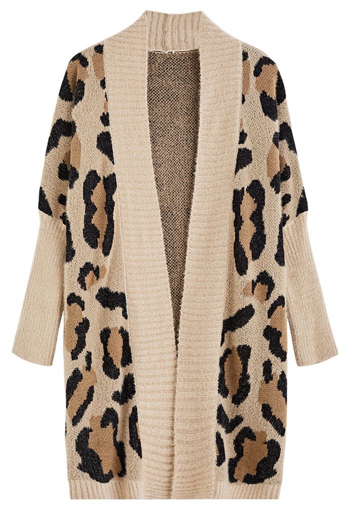 Ladies lightweight knitted cardigan with a modern leopard pattern and an open front Lune London