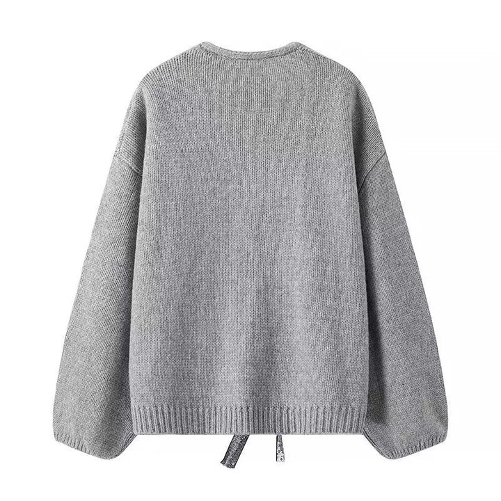 Women's Oversized Knit Cardigan with V-Neck and Sequin Bows Amarae