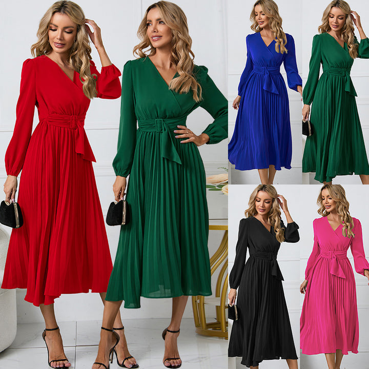 Women Elegant wrap dress with decorative pleats and belt at the waist Lune London