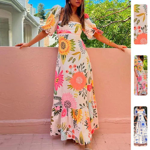 Robe maxi femme avec manches bouffantes et détails imprimés floraux Chic & Stil