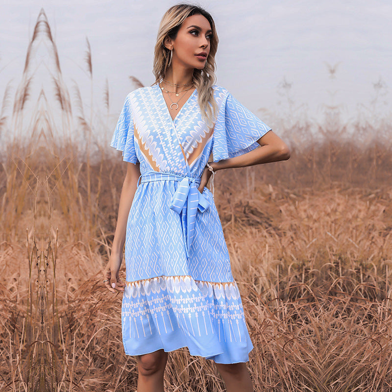 Lune London wrap midi dress for women with decorative patterns