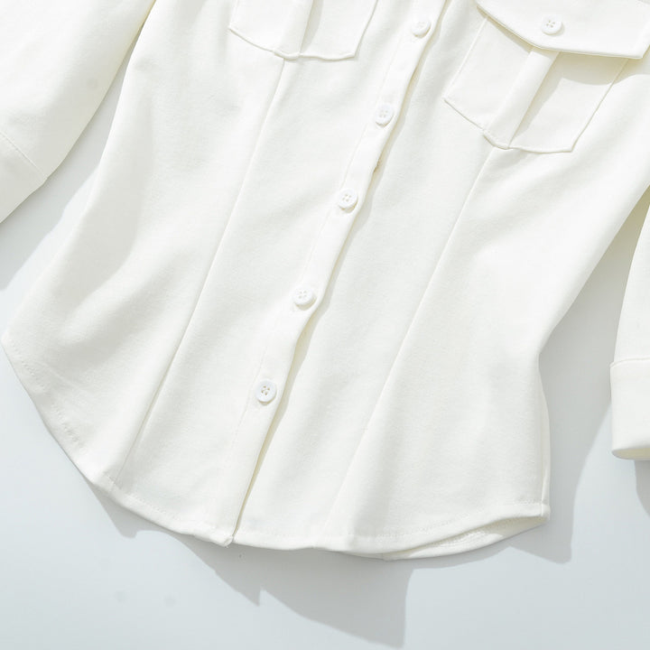 Women's fitted shirt blouse with chest pockets and fitted darts Amarae