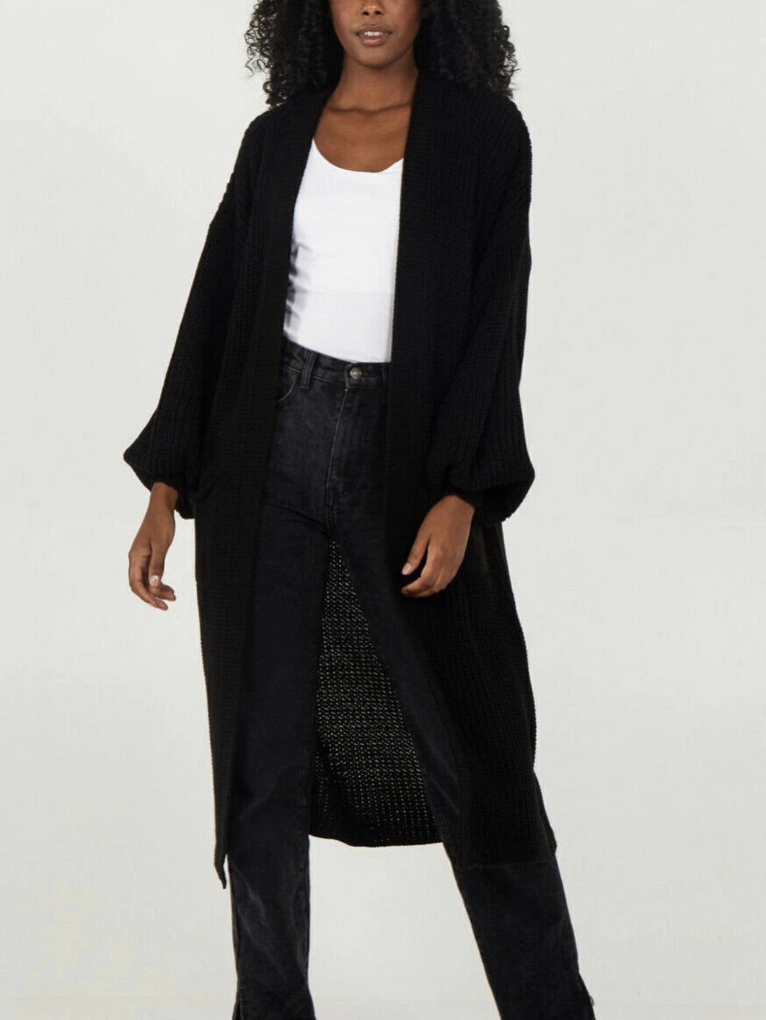 Ladies Long knit cardigan with voluminous sleeves and open cut Lune London