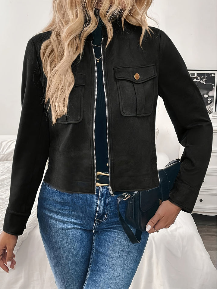 Fashionable short women's jacket in high-quality faux leather with practical pockets Lune London