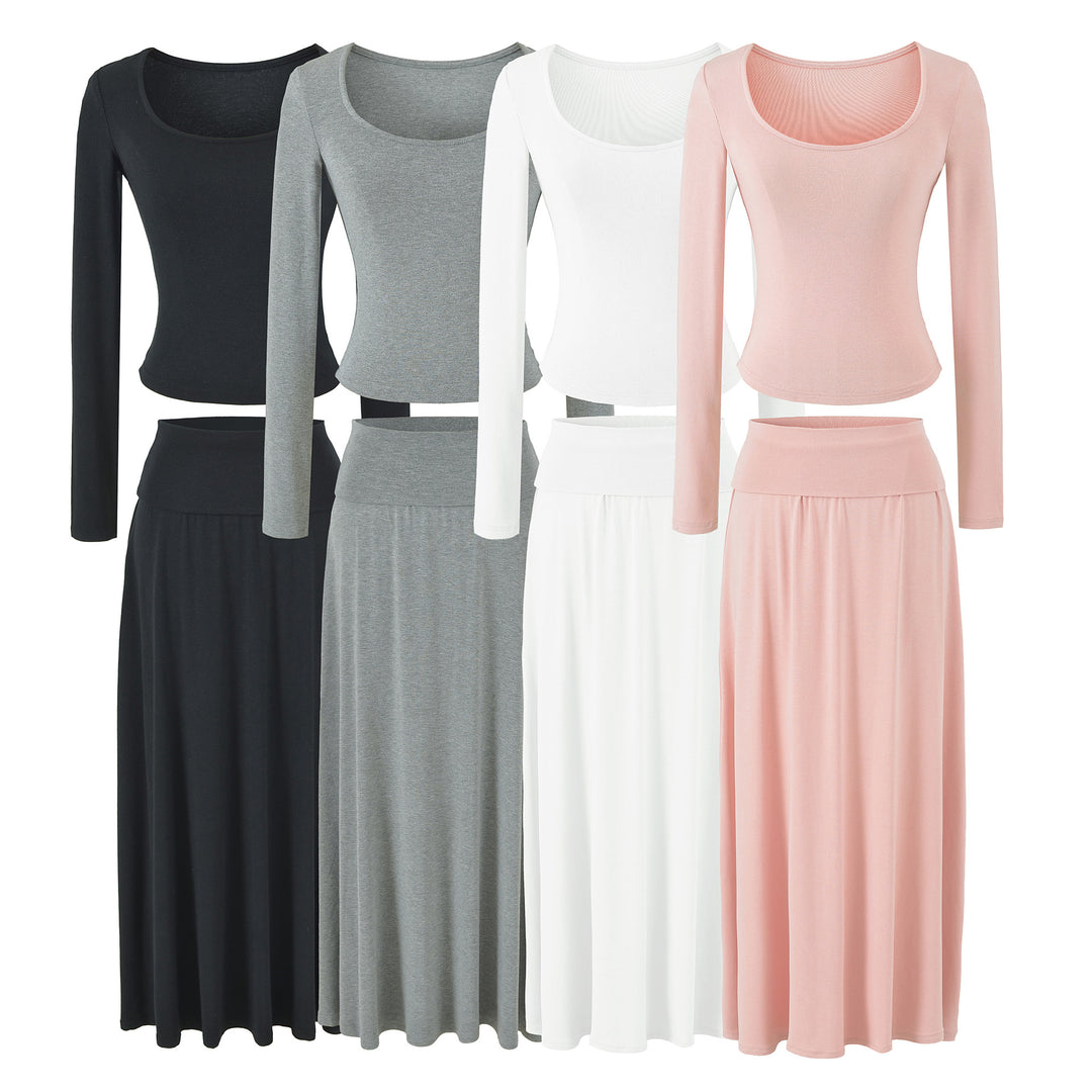 Women's two-piece lounge set made of stretch modal with fitted long-sleeve top and maxi skirt Amarae