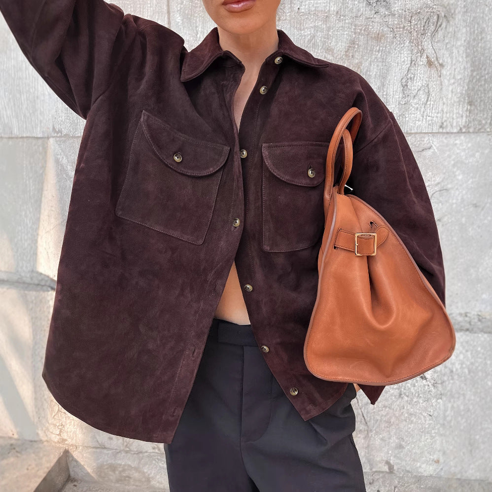 Casual suede leather jacket for women with practical pockets and modern cut Lune London